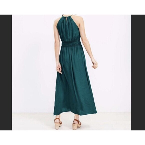 Loft Emerald Satin Cheetah print Cocktail Maxi Dress Sz 2 - Picture 2 of 9